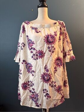 Old Navy White Off-Shoulder Dress with Purple Floral Print